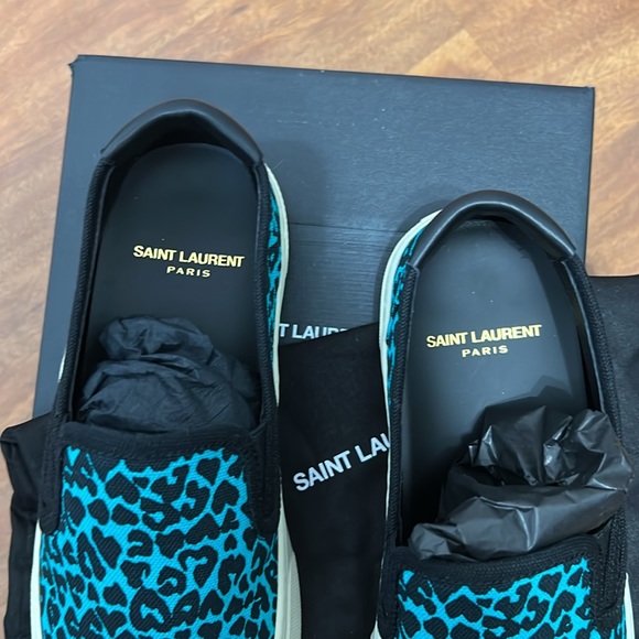 YSL Yves Saint Laurent Aqua Leopard Print Venice Low Slip on Sneakers New - Picture 4 of 7